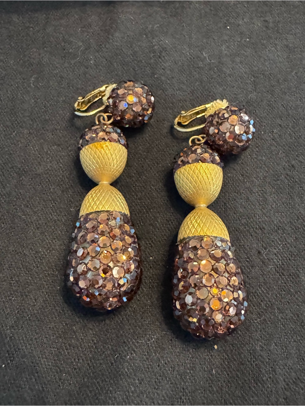 Gold-Tone Brown Crystal Teardrop Dangle Earrings - Women Jewelry